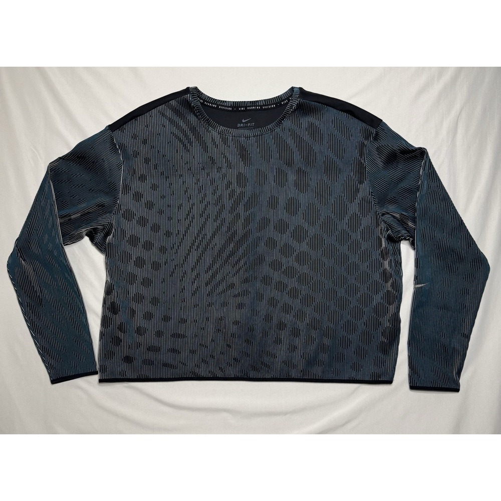 Nike Running Division Womens Mid Layer Long Sleeve Top Black/Green, Size Large